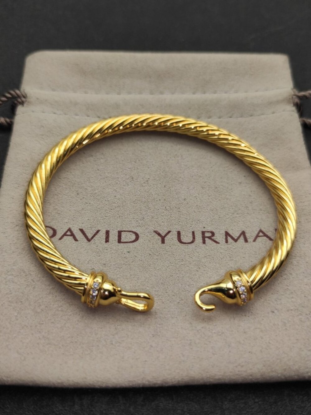 David Yurman—5mm Gold—Diamond-Set Hook-End Bracelet